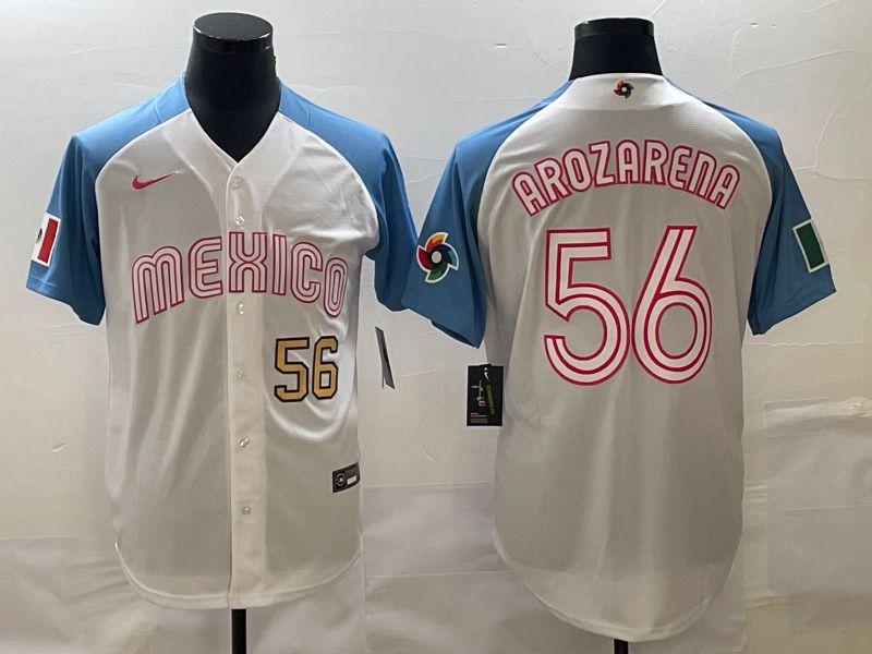 Men 2023 World Cub Mexico #56 Arozarena White blue Nike MLB Jersey15->more jerseys->MLB Jersey